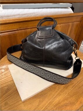Hobo Large Sheila Black Leather Shoulder Bag with Decorative Strap